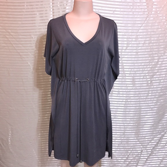Spense Dresses & Skirts - Spense Gray Batwing Dolman Tie Waist Cinched Dress
